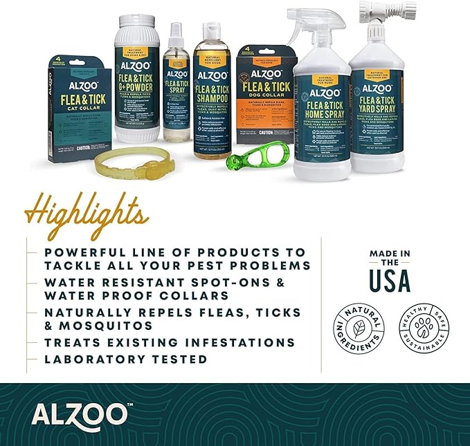 ALZOO Plant Based Flea & Tick Dog Collar - Helps Repel Fleas, Ticks & Mosquitoes - 100% Plant-Based Active Ingredients - Waterproof - Up to 4 Months Protection - Medium-Sized Dogs: 16-40 lbs - Single
