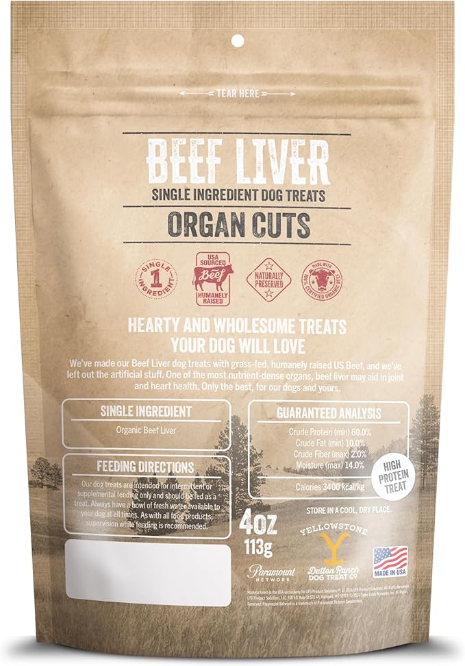 Yellowstone Limited Ingredient Dog Treats Beef Liver - Healthy Dog Treats Made in USA - Air Dried Beef Collagen Dog Jerky Treats - Crunchy & Chewy Dog Treats - Beef Dog Treats Jerky - 4 oz
