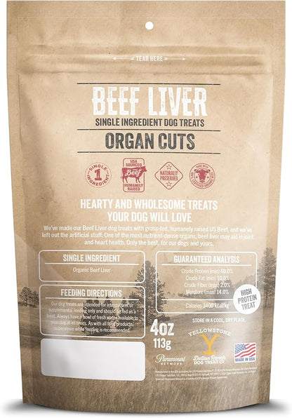 Yellowstone Limited Ingredient Dog Treats Beef Liver - Healthy Dog Treats Made in USA - Air Dried Beef Collagen Dog Jerky Treats - Crunchy & Chewy Dog Treats - Beef Dog Treats Jerky - 4 oz