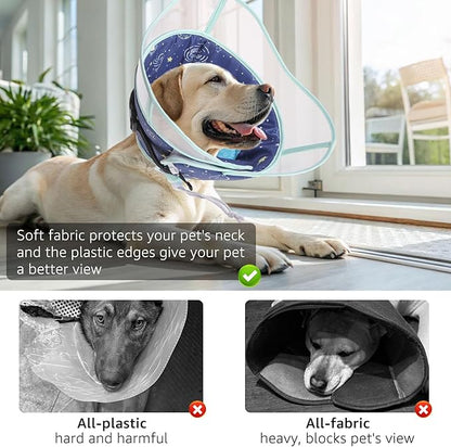 SCENEREAL Dog Cone for Dogs After Surgery, Adjustable Cone Collar Alternative to Stop Licking for Wound Care, Spay, Neuter, Soft Recovery Cone E-Collar Neck Collar for M L Size Dogs, Planet M