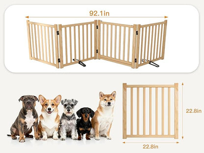 YOCAN Paint-Free Wooden Freestanding Dog Gates with Door for The House,Doorways, Stairs,Wood Dog Fences Indoor Pet Gate,Step Over Fence-4 Panel