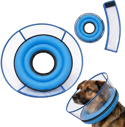 2-in-1 Soft Inflatable Dog Cone Collar Alternative with Enhanced Anti-Licking Guard Shield, Dog Collar After Surgery, Adjustable Recovery Cones for Large Medium Small Dogs and Cats(Blue, L)