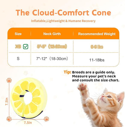 Adjustable Inflatable Dog Cat Cone Collar for Surgery Recovery, Soft Cone for Dogs & Cats, Portable & Washable Dog Donut Collar, Small Cat Cone E Collar (Yellow XS)