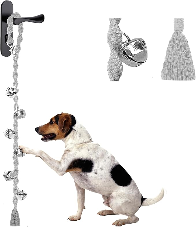 Dog Bells to Go Outside & Puppy Potty Training, Adjustable Dog Door Bell Ring to Go Potty, Handmade with Premium Yarn. Twisted Style, LightGrey