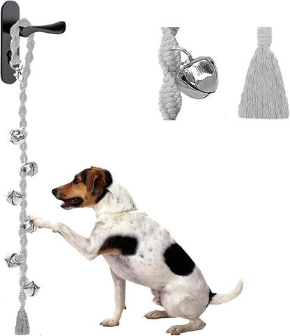 Dog Bells to Go Outside & Puppy Potty Training, Adjustable Dog Door Bell Ring to Go Potty, Handmade with Premium Yarn. Twisted Style, LightGrey