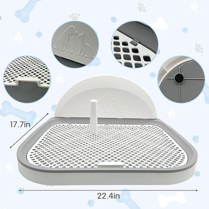 Tfwadmx Pee Pad Holder Dog Potty Tray with Splash Guard & Center Post Mesh Training Toilet Potty Tray Puppy Pad Holder for Puppy and Small Size Dog (Grey, 22.4"×17.7")