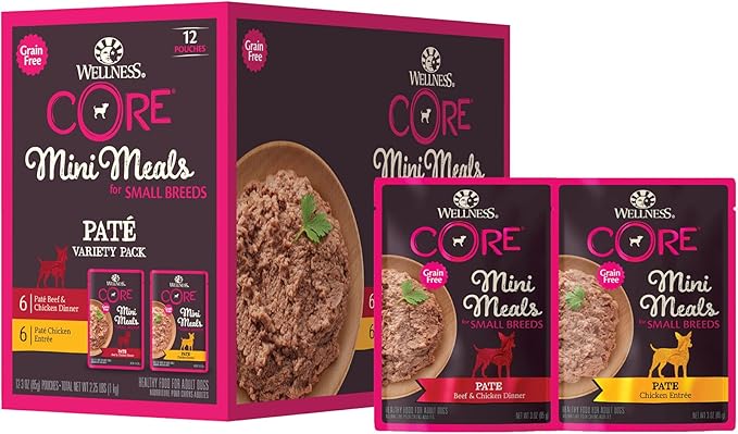 Wellness CORE Small Breed Mini Meals Pate Variety Pack Adult Wet Dog Food, Grain Free, Natural, 3 oz, Pack of 12