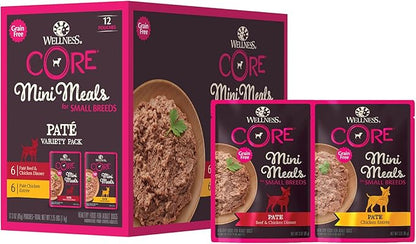 Wellness CORE Small Breed Mini Meals Pate Variety Pack Adult Wet Dog Food, Grain Free, Natural, 3 oz, Pack of 12