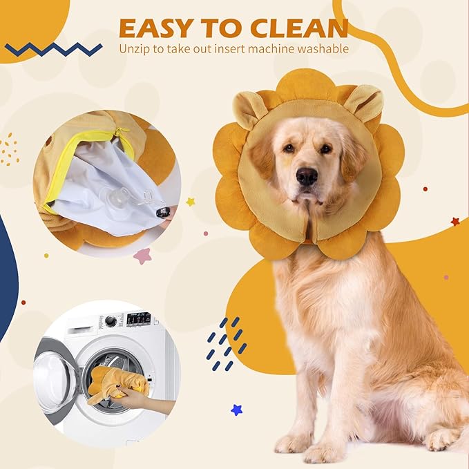 IEUUMLER Inflatable Recovery Dog Collar, Protective Donut Cone, Adjustable Soft Collar for Dog and Cat After Surgery Prevent from Biting & Scratching EU002 - Brown Lion XL