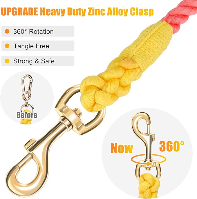 Dog Leash 5 FT Handmade Braided Cotton Rope Leashes for Small Medium and Large Dogs, New Golden Heavy Duty Metal Clasp, Colorful Rainbow