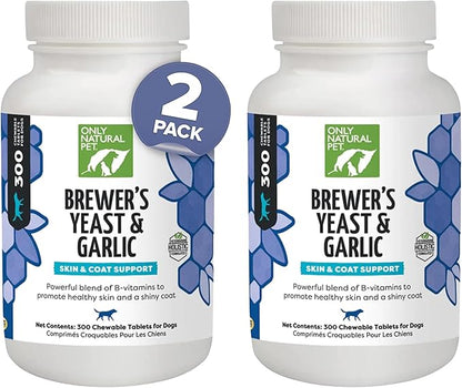 Only Natural Pet Brewer's Yeast & Garlic Chewables - All-Natural Flea & Tick Prevention for Dogs - Fortified with B Vitamins - Promotes Healthy Skin & Coat - 300 Count Tablet (2 Pack)