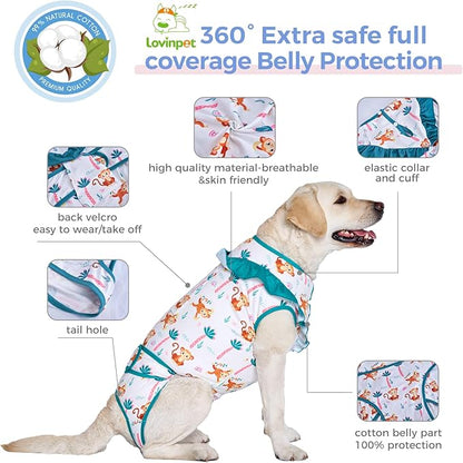 LovinPet Dog Recovery Suit for Large Medium Dogs - Bodysuit Onesie for Shedding Skin Disease Pet Pajamas Dog Anti Licking Bodysuit for Abdominal Wound After Surgery,Elephant,Green,L