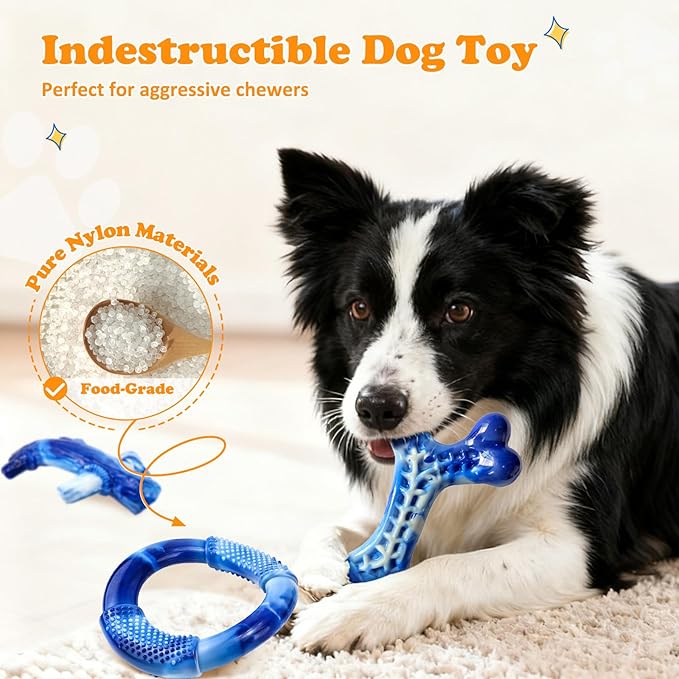 Furdog Indestructible Dog Toys for Aggressive Chewers 3 Pack, Tough Dog Toys for Large Dogs Chew Toys Keep Them Busy, Bacon Flavor, Blue