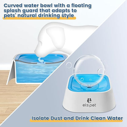 Dog Water Bowl no Spill, 35oz Slow Water Bowl for Dogs, BPA-Free, Anti-Splash & No-Slip Design, 1L Vehicle Carried Travel Spill Proof Pet Bowls, for Small Medium Cats and Pets. (Blue, 1L)