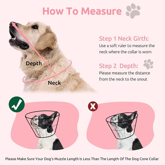 Dog Cone Collar - Soft Elizabethan Collar for Dogs After Surgery, Comfy Cone for Dogs to Stop Licking, Adjustable Dog Cone Alternative for Wound Healing (Pink, XL)