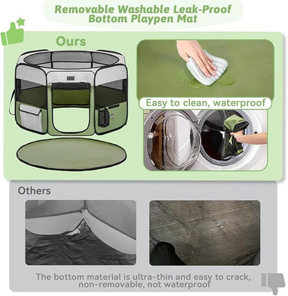 PETSFIT 29" Puppy Playpen with Removable Waterproof Mat & Zippered Roof | RV, Camping, Travel Dog Pen | Indoor/Outdoor Whelping & Cat Observation Space(29.5"x29.5"x16.5"H)