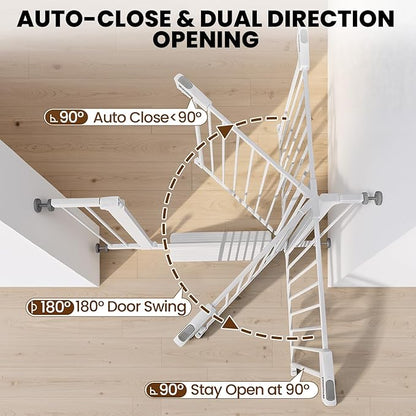 Baby Gate for Stairs, 29.7-40.6" Pressure Mounted Dog Gate, Auto Close Safety Gate for Children & Pets, Easy Install Pet Gate with Walk Thru Door for Doorways & Hallways, No Drilling, Dual-Lock Design