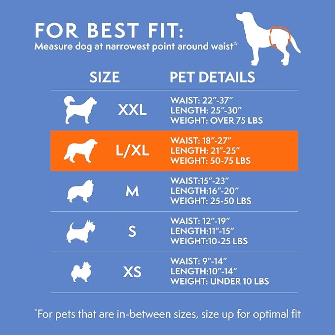 Simple Solution Disposable Female Dog Diapers, Absorbent Leak Proof Protection for Incontinence, Puppy Training, Heat Cycle, Travel, and Housebreaking, Large/XL Dogs, 18–27 Inch Waist, 12 Count