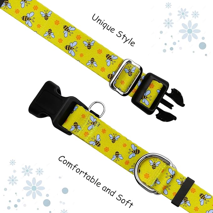 Martingale Collar for Dogs with Buckle No Pull Adjustable Nylon Limited Slip Training Dog Collars (Yellow Bee, Large)