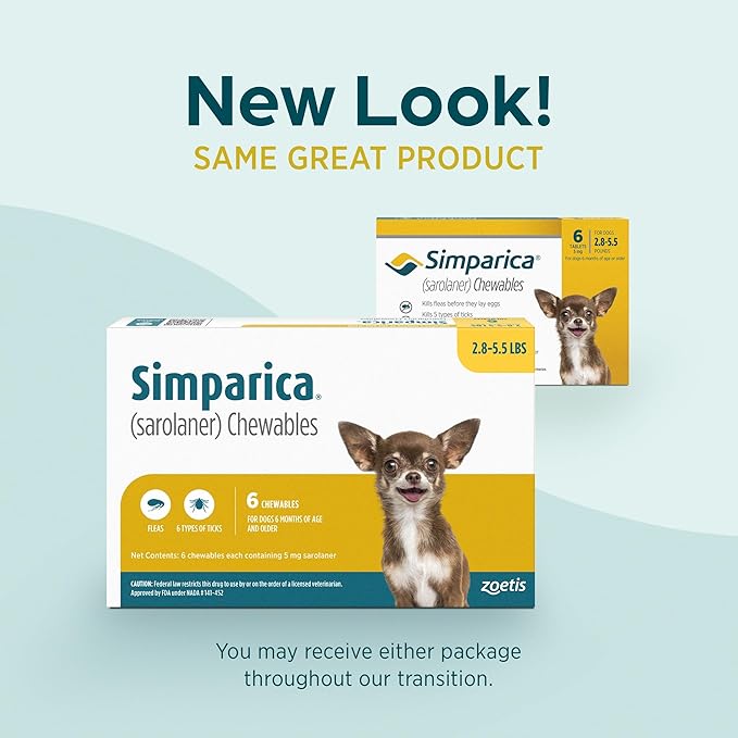 Simparica (sarolaner) Chewables for Dogs, 5 mg/tab, 2.8-5.5 lbs (Gold), 1 Tablet