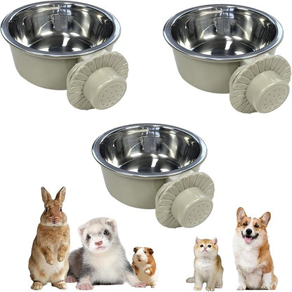 kathson Lightweight Stainless Steel Pet Bowls, Removable Crate Dog Bowl Hanging Pet Food Water Feeder Bowl, Cage Coop Cup for Puppy Cat Rabbit Ferret Birds Guinea Pigs (3pcs)