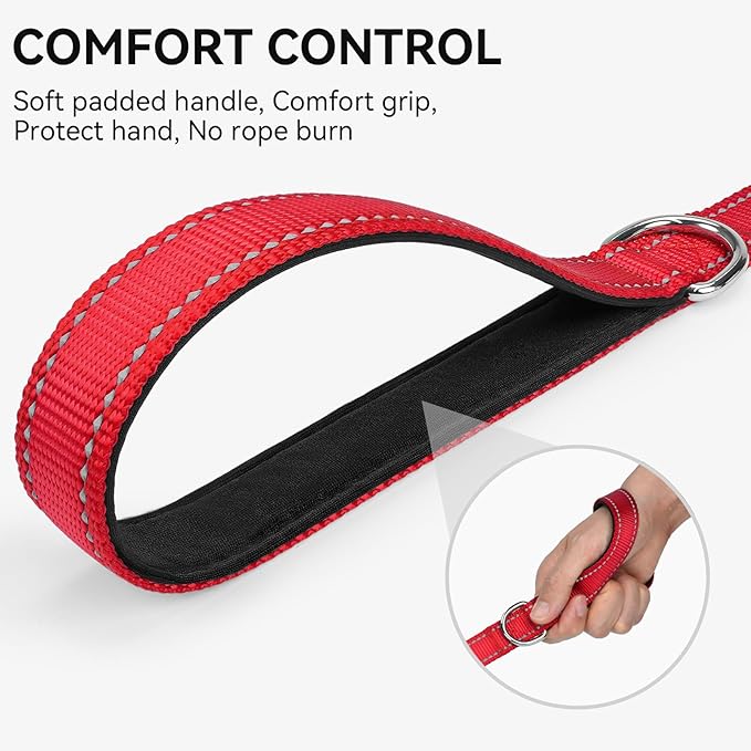 Joytale Dog Leash, 5 FT Double-Sided Reflective, Padded Handle Nylon Heavy Duty Leashes for Small Dogs Walking, Red