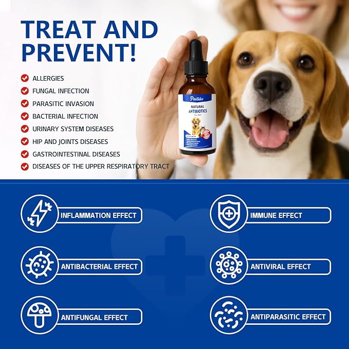 Natural Antibiotics for Dogs - Organic Herbal Supplement Liquid Drops for Immune Support, Allergies Relief, Skin & Coat Health, Digestion, UTIs, Skin Infections & Kennel Cough - All Breeds & Ages