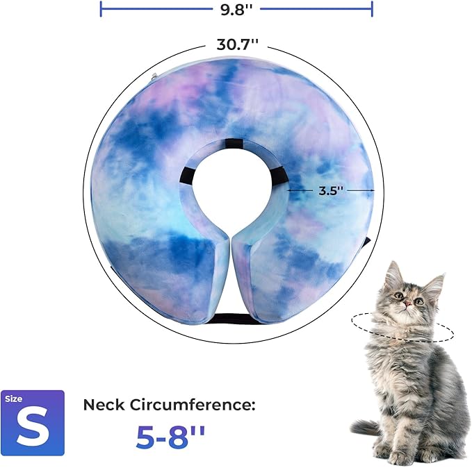 Dog Cone, Uadonile Inflatable Cone Collar for Dogs and Cats, Dog Neck Collar Recovery E-Collar Alternative After Surgery, Elizabethan Collar for Dogs Recovery(Tie-dye Purple Blue, S)
