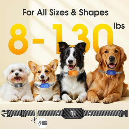 Dog Bark Collar for Large Medium Small Dogs, Effective No-Bark Collar, Smart Barking Collar, Rechargeable Bark Collar with 7 Sensitivity, 3 Modes, Waterproof, Light Black