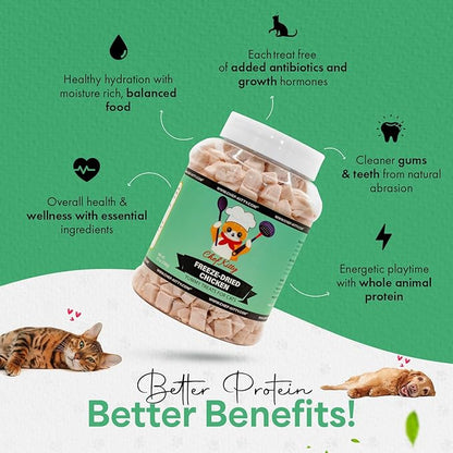 Freeze Dried Chicken Cat Treats | Healthy Dog Food Toppers 100% Human Grade | Single Ingredient, Grain Free Chicken Dog Treats | Inspected & Tested in USA | No Additives or Preservatives, 7.7 oz