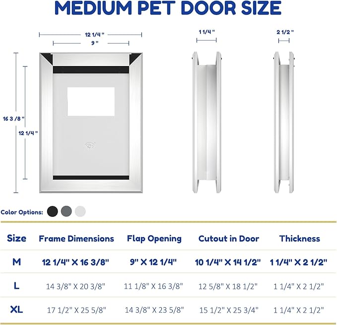 MAVRICFLEX Heavy Duty Doggy Door with Sliding Lock Panel, Aluminum Large Dog Door with Magnetic Double Flaps Dog Door for Large Dogs Up to 40lbs, Medium, Matte Silver