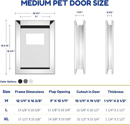 MAVRICFLEX Heavy Duty Doggy Door with Sliding Lock Panel, Aluminum Large Dog Door with Magnetic Double Flaps Dog Door for Large Dogs Up to 40lbs, Medium, Matte Silver