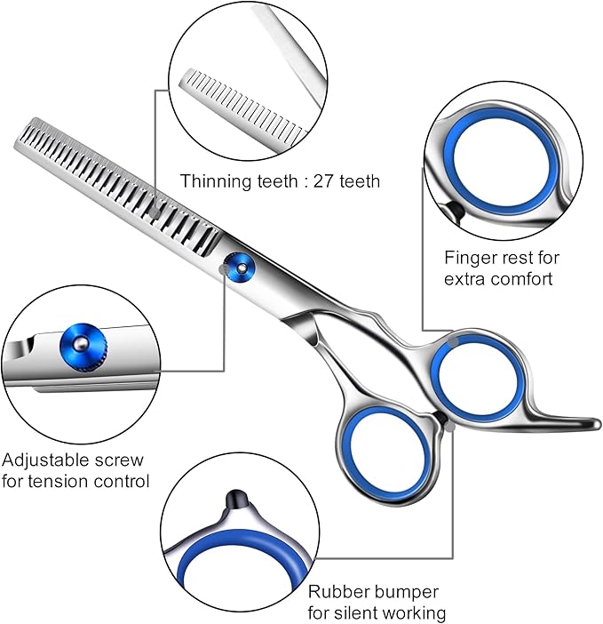 Dog Grooming Scissors with Safety Round Tip,Pet Grooming scissors Kit,Dog Shears for Grooming,Incude Thinning,Curved Grooming Scissors and Comb for dogs, cats.Suitable for The Right Hand