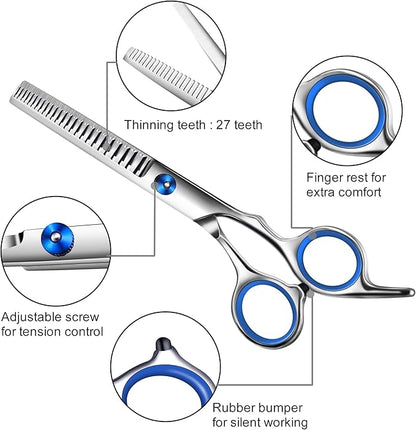 Dog Grooming Scissors with Safety Round Tip,Pet Grooming scissors Kit,Dog Shears for Grooming,Incude Thinning,Curved Grooming Scissors and Comb for dogs, cats.Suitable for The Right Hand