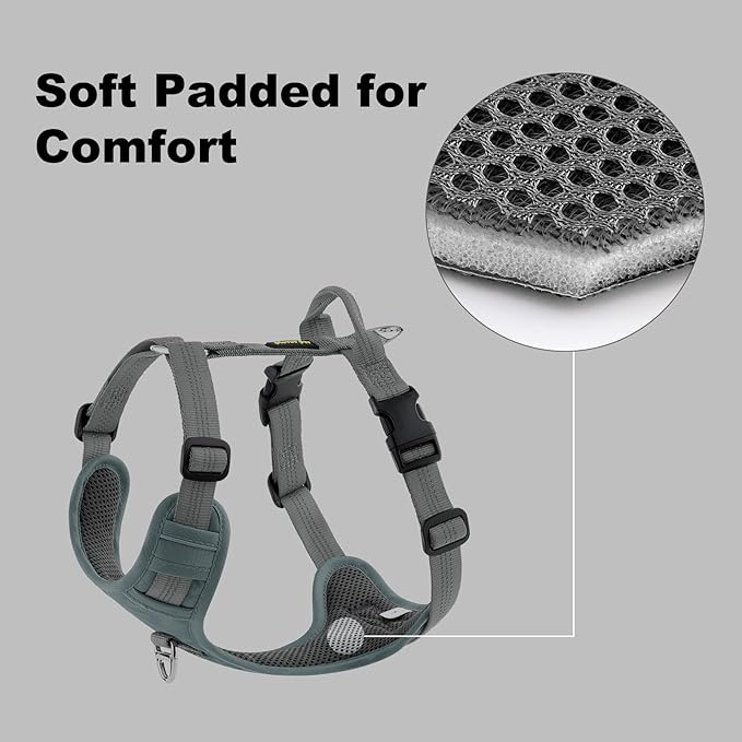Plutus Pet No Pull Dog Harness, Reflective Adjustable Dog Vest Harness with Handle, Escape Proof, Soft Padded for Small Medium Large Dogs (Gray, M)