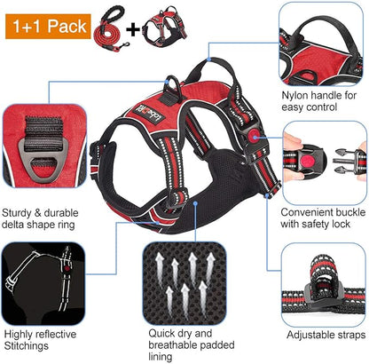 No Pull Dog Harness Adjustable Reflective Oxford Easy Control Medium Large Dog Harness with A Free Heavy Duty 5ft Dog Leash