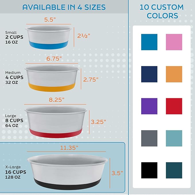Master Pet Supply Stainless Steel Dog Bowls Set of 2 with Extra Thick Silicone Base - 16 Cup (128 oz) Crimson Red, Non-Slip, Dishwasher Safe Metal Bowls, Pet Dog Food Bowl for Dogs, Cats, Anti Rust