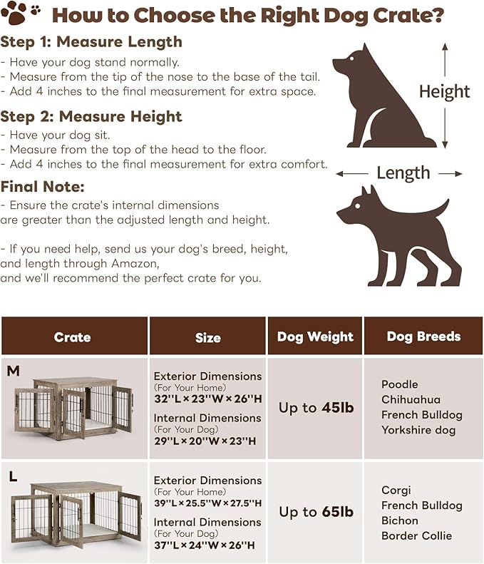 Upolana Dog Crate Furniture, 32 inch Medium Dog Crates with Bed Mat, Wooden Dog Kennel Furniture, End Side Table Dog Cage with 3 Doors, Greige