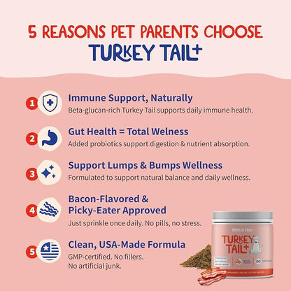 Fifth & Fido Turkey Tail Mushroom for Dogs – Lipoma Treatment for Dogs - Mushroom Supplement with Immune Support for Lipoma, Lumps & Bumps – Premium Pet Vitamins and Supplements Made in USA, 200 Serv.