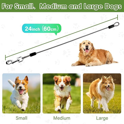 Chew Proof Dog Leash Extender, 24'' Wire Rope Extension for Small, Medium, Large Dogs, Walking, Training Puppies, Dual 2-Dog Leash, Metal Cable Lead for Collar & Harness