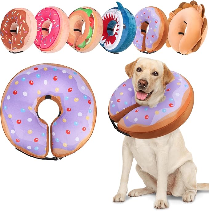 BEAUTYZOO Dog Cone Alternative After Surgery for Large Medium Small Dogs, Soft Inflatable Cone Collar for Dogs Cats, Dog Neck Donut E Collar Dog Recovery Collar to Stop Licking, Purple Donut, L