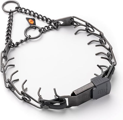 Herm Sprenger Black Stainless Steel Dog Collar with Quick Release ClicLock Buckle O-Ring Biothane Insert Training Collar Made in Germany (Black, 16in x 2.25mm(Neck Size up to 13-14in))