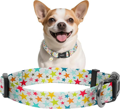 Kazazoo Dog Collar Cute and Soft Nylon Puppy Collar for Boy and Girl, Adjustable Dog Collars for Small Medium Dogs, Colorful Stars-XS