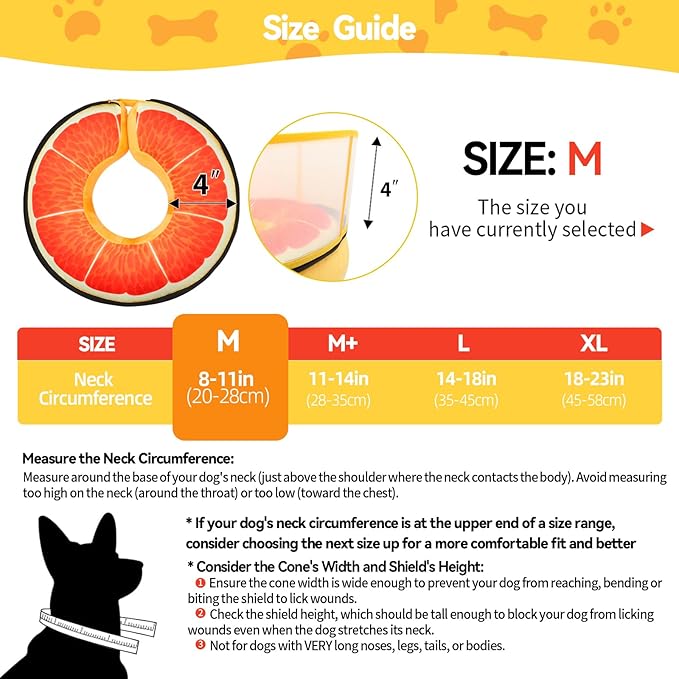 Upgraded Inflatable Dog Cone Collar with Transparent Anti-Licking Shield, Adjustable Elizabethan Collar for Medium Large Dogs, 2-in-1 Design with Detachable Shield and Soft Padding (M, Grapefruit)