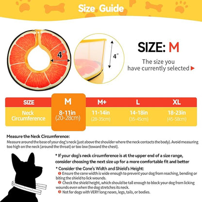 Upgraded Inflatable Dog Cone Collar with Transparent Anti-Licking Shield, Adjustable Elizabethan Collar for Medium Large Dogs, 2-in-1 Design with Detachable Shield and Soft Padding (M, Grapefruit)