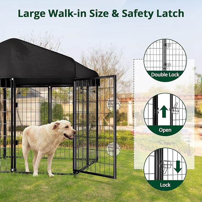 Dog Kennel Outside with Roof, 4'x4'x4.5' Outdoor Dog Kennels for Large Dogs, Heavty Duty Welded Dog Crate Playpen with UV-Resistant Waterproof Cover