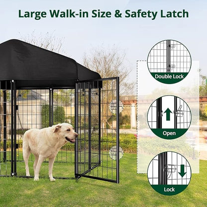 Dog Kennel Outside with Roof, 4'x4'x4.5' Outdoor Dog Kennels for Large Dogs, Heavty Duty Welded Dog Crate Playpen with UV-Resistant Waterproof Cover