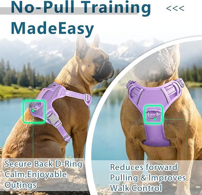 BARKBAY Dog Harness No Pull with ID Tag Pocket - Heavy Duty, Reflective, Easy Control for Large Dogs(Violet Purple,L)
