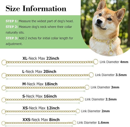 Dog Chain Collars, Metal Slip Link Training Heavy Duty Dog Choker Collar Martingale Puppy Collars for XS Small Medium Large Big XL Breed Dogs (Gold, XL(Neck Max 22inch) D4.0mm)
