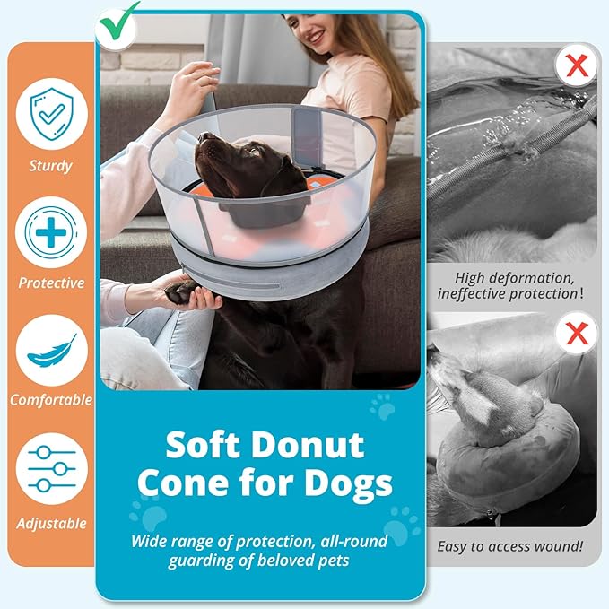 Inflatable Dog Cone with Transparent Shield, Protective Dog Donut Collar After Surgery to Stop Licking, Soft Donut Cone for Small Pets, Adjustable Recovery Collar with Buckle Visibility